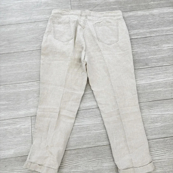 Eileen Fisher 100%  Linen Pants Beige Wide Leg Cropped Casual Size 12 - Picture 2 of 14
